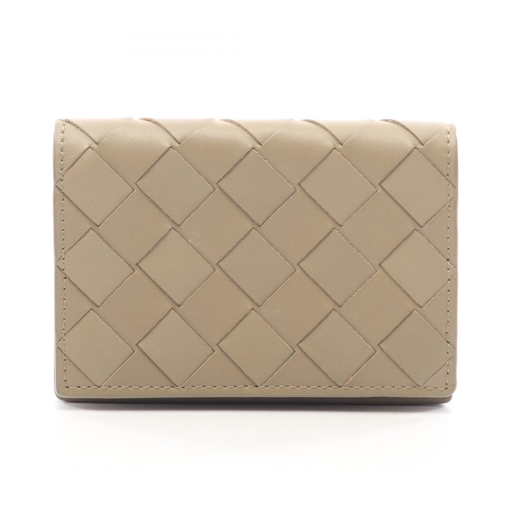 ボッテガヴェネタ BOTTEGA VENETA イントレチャート カードケース アクセサリー レザー レディース ベージュ系 【中古】