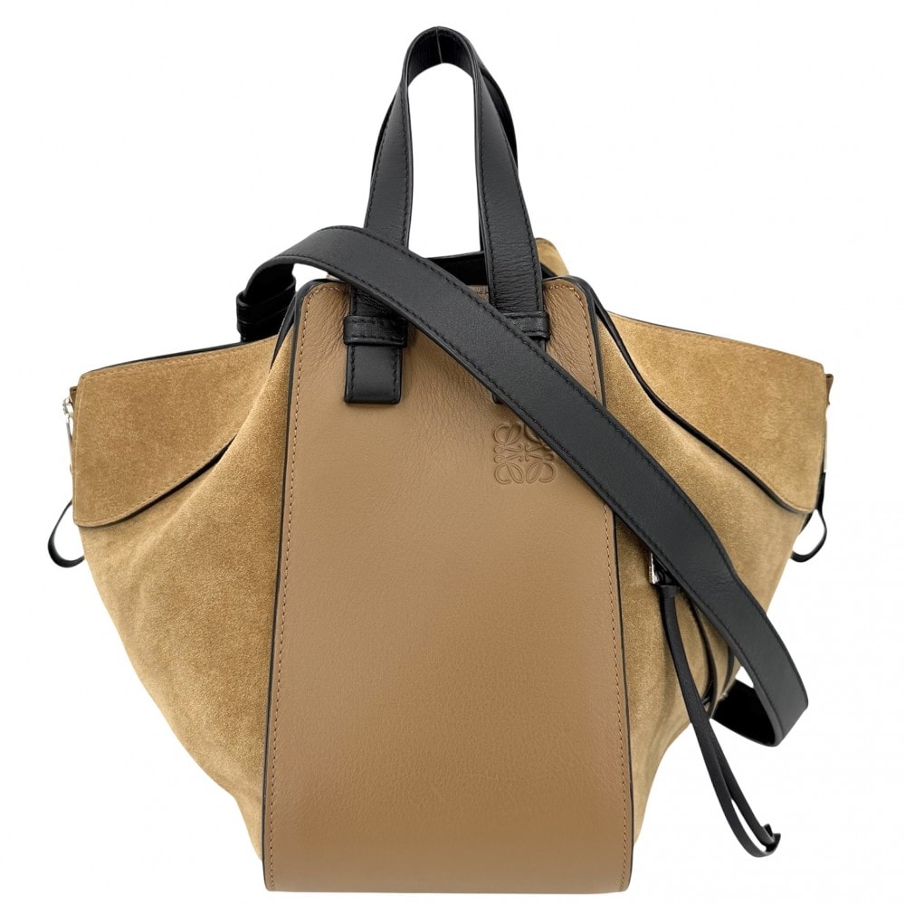 LOEWE ロエベ 2WAY アナグラム ハンモックバッグスモール ショルダーバッグ ハンドバッグ 肩掛け 斜め掛け トートバッグ レザー  スエード   ブラウン 茶 ブラック 黒 シルバー金具 レディース【中古品】