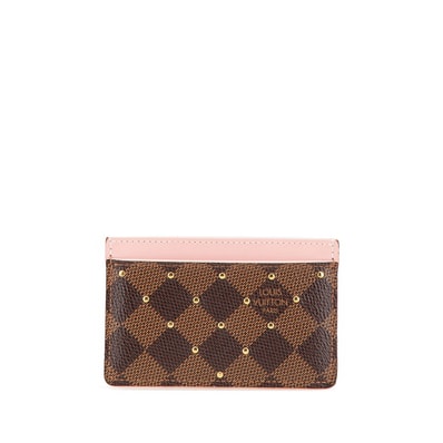 ルイ ヴィトン ダミエ ポルトカルト サーンプル スタッズ カードケース N60248 ブラウン ピンク PVC レザー レディース LOUIS VUITTON 【中古】