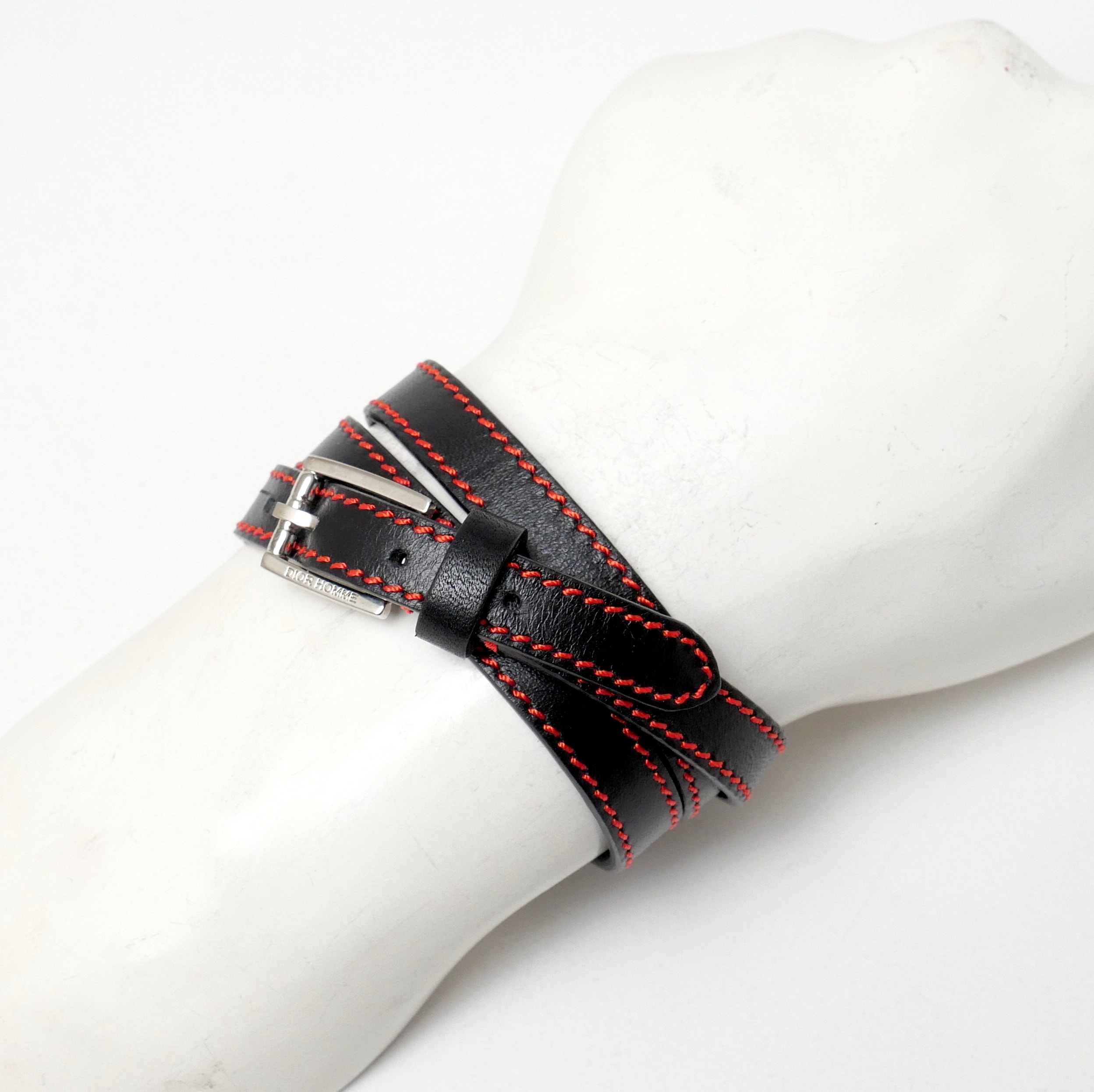 DIOR HOMME ディオール・オム ブレスレット 本革 レザー ブラック×レッド ブランド古着【中古】20260625/RA9920