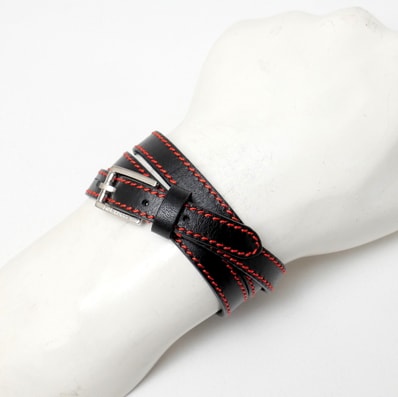 DIOR HOMME ディオール・オム ブレスレット 本革 レザー ブラック×レッド ブランド古着【中古】20260625/RA9920