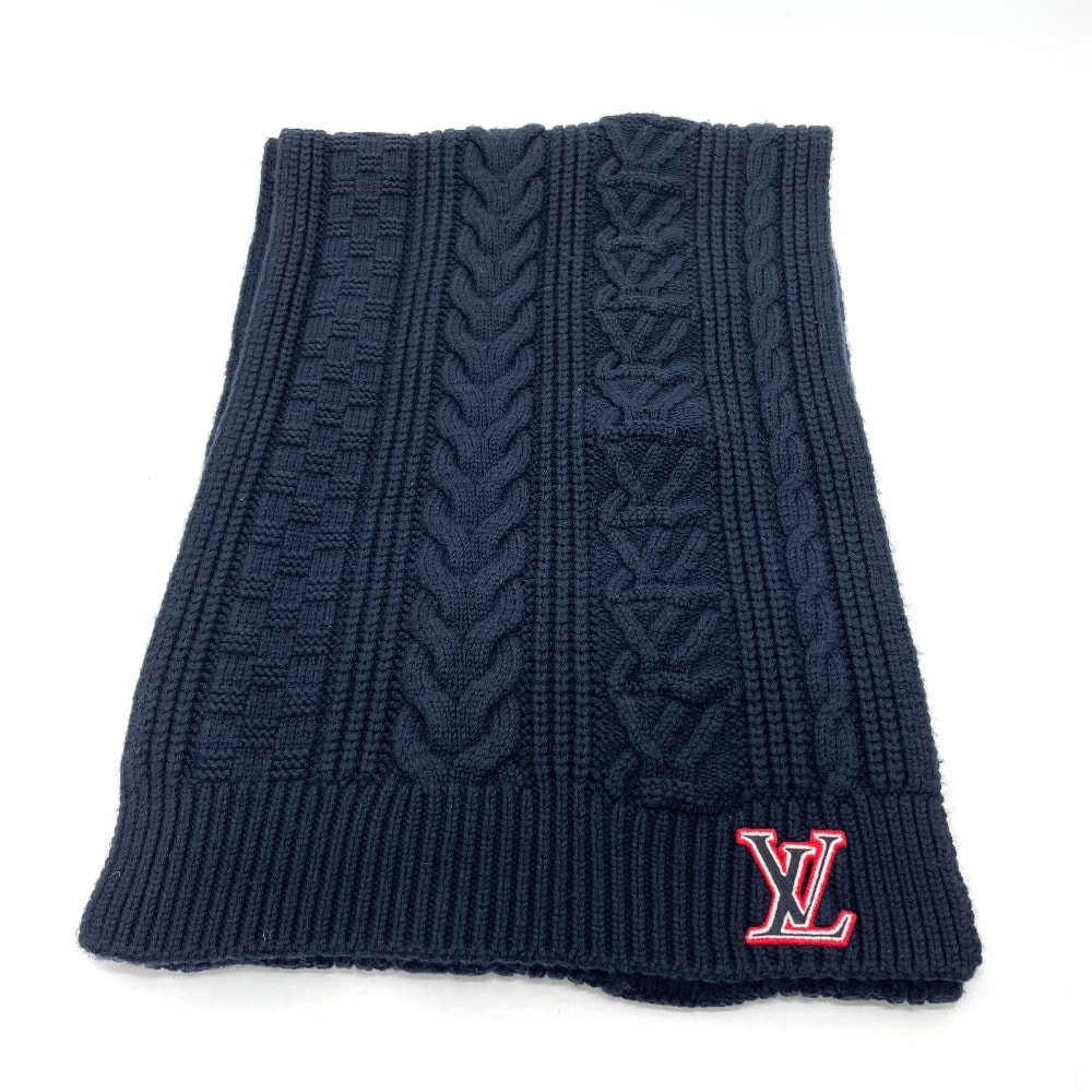 ルイヴィトン LOUIS VUITTON LVケーブル MP2866 LVロゴ エシャルプ マフラー ウール ネイビー 新品同様