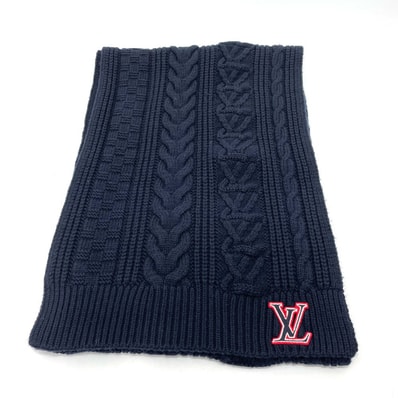 ルイヴィトン LOUIS VUITTON LVケーブル MP2866 LVロゴ エシャルプ マフラー ウール ネイビー 新品同様
