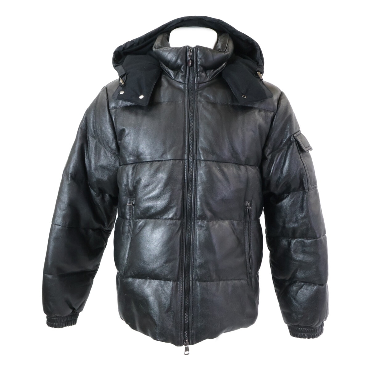 モンクレール 茶タグ レザー フーデッド ダウン O