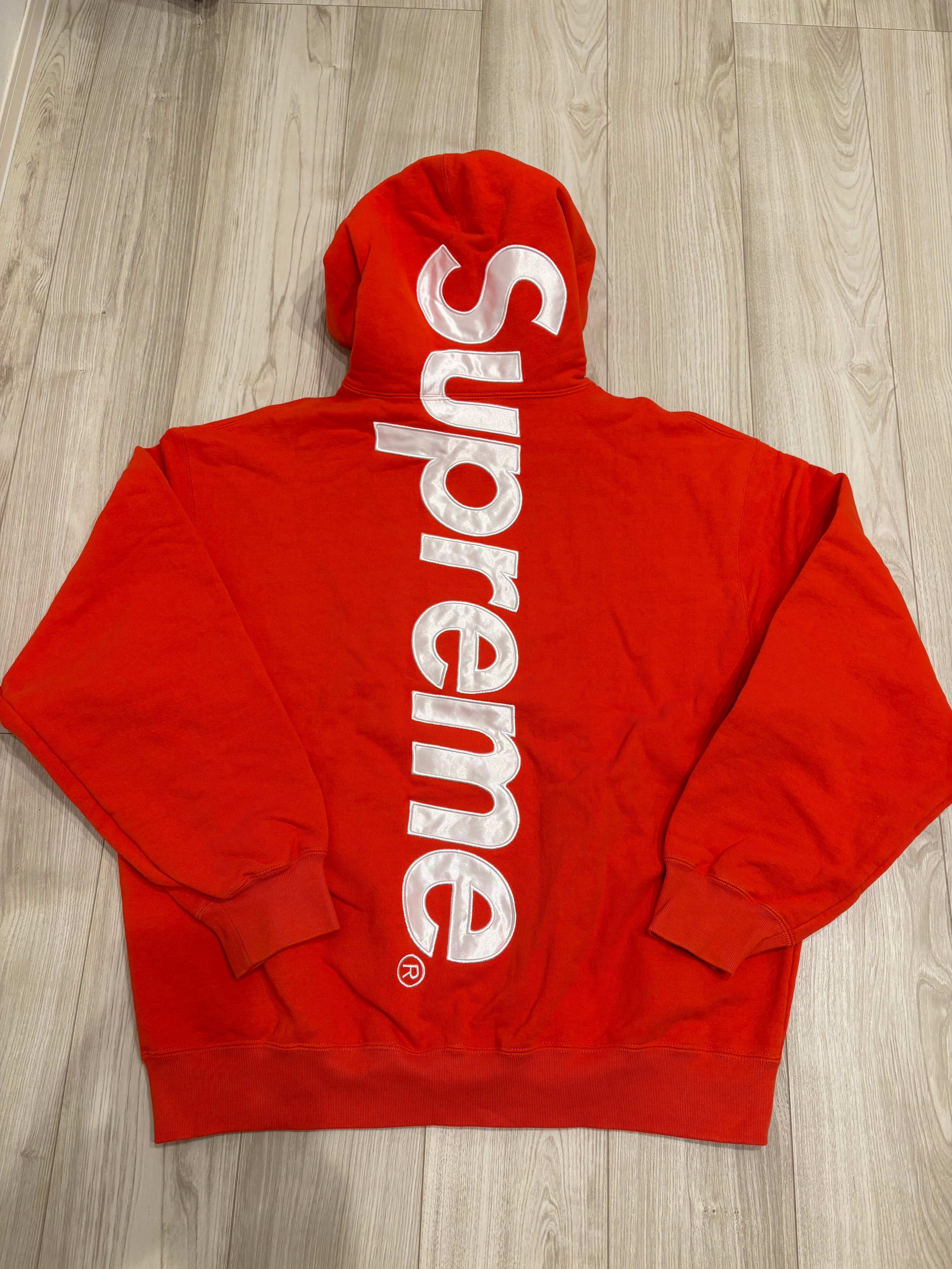 Supreme Satin Applique Hooded Sweatshirt "Orange" (24FW)