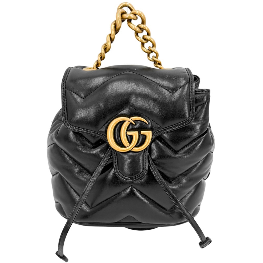 GUCCI グッチ リュック GGマーモント キルティング バックパック 777253 レザー ブラック 黒 ゴールド金具 レディース【中古品】