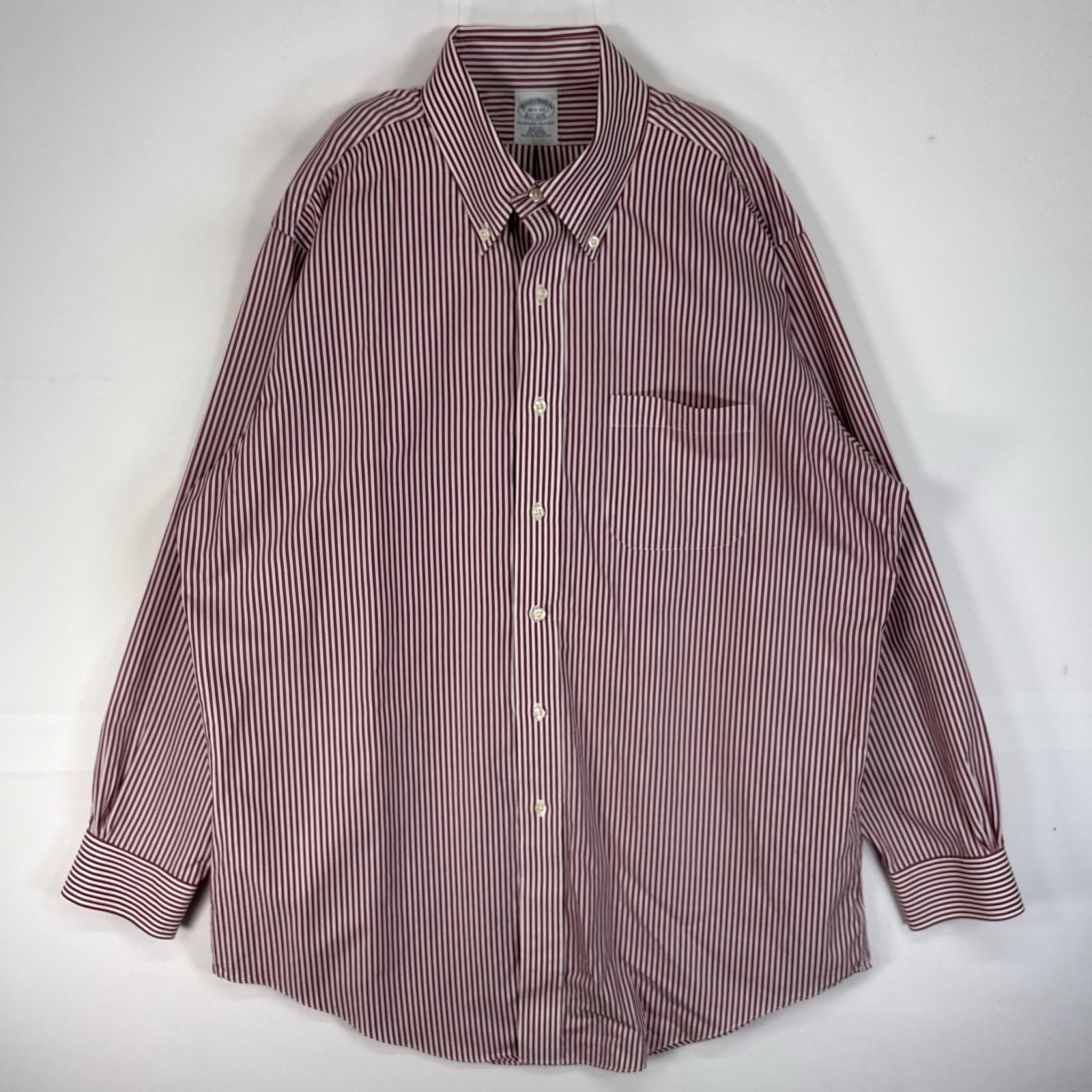 古着 ブルックスブラザーズ Brooks Brothers 長袖シャツ SLIM FIT ボタンダウン 胸ポケ L  レッド系 ストライプ メンズ