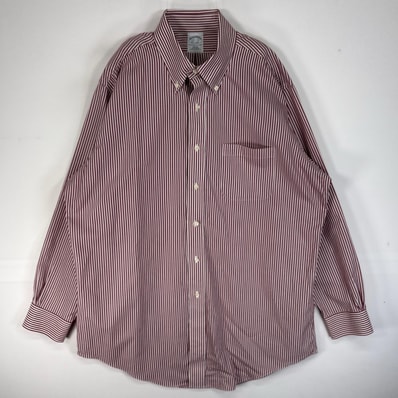 古着 ブルックスブラザーズ Brooks Brothers 長袖シャツ SLIM FIT ボタンダウン 胸ポケ L レッド系 ストライプ メンズ
