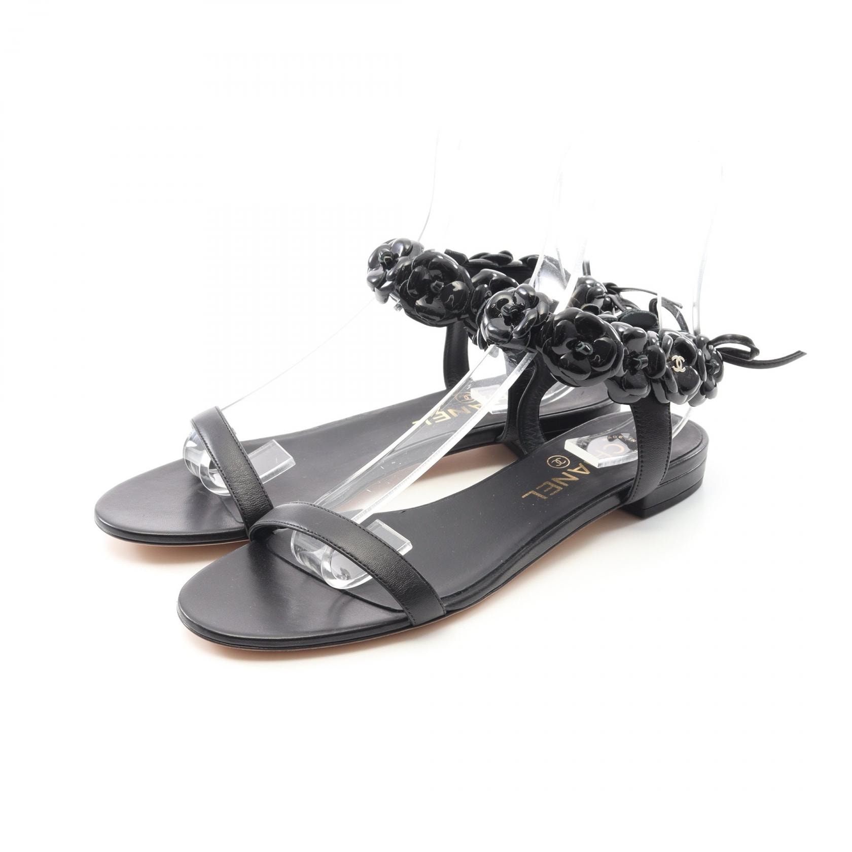 シャネル CHANEL カメリア サンダル 靴 パテントレザー レディース ブラック系 G31793 【中古】