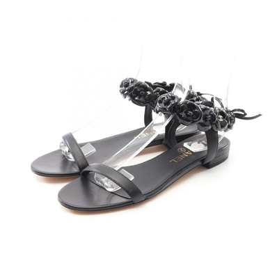 シャネル CHANEL カメリア サンダル 靴 パテントレザー レディース ブラック系 G31793 【中古】