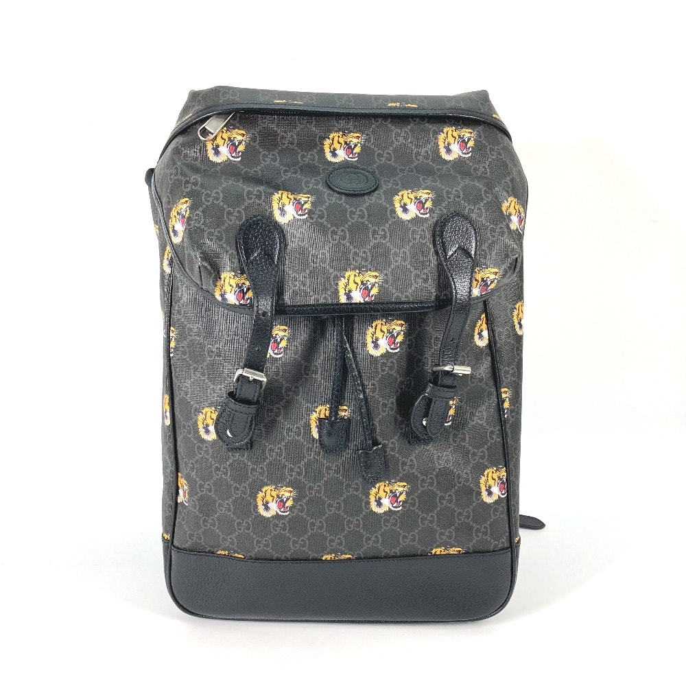 グッチ GUCCI ミディアム バックパック 696013 インターロッキングG タイガー トラ 虎 カバン リュックサック GGスプリームキャンバス ブラック 新品同様