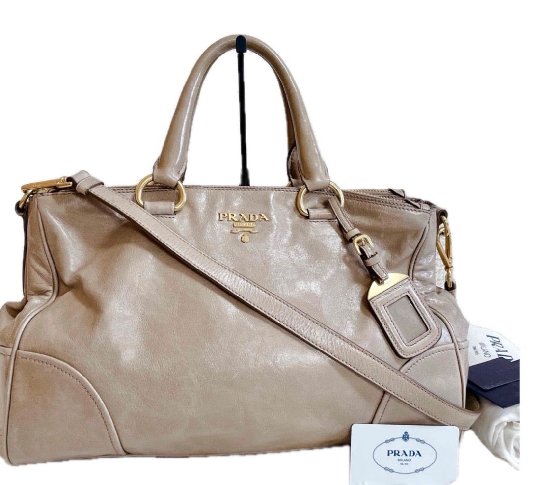  PRADA プラダ ヴィテッロシャイン 2way ロゴ トートバッグ 本革