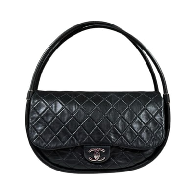 シャネル フラフープバッグ ミディアム マトラッセ ハンドバッグ ラムスキン ブラック レディース CHANEL 中古