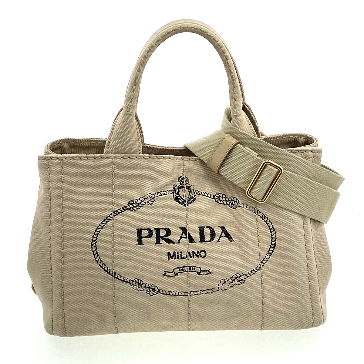 PRADA プラダ カナパ ミニ 2WAY  ショッピングバッグ トートバッグ B2439G キャンバス ベージュ  レディース【中古】