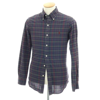 【中古】ラルフローレン RALPH LAUREN コットン チェック ボタンダウン カジュアルシャツ グレーxブラウン【サイズXS】【メンズ】