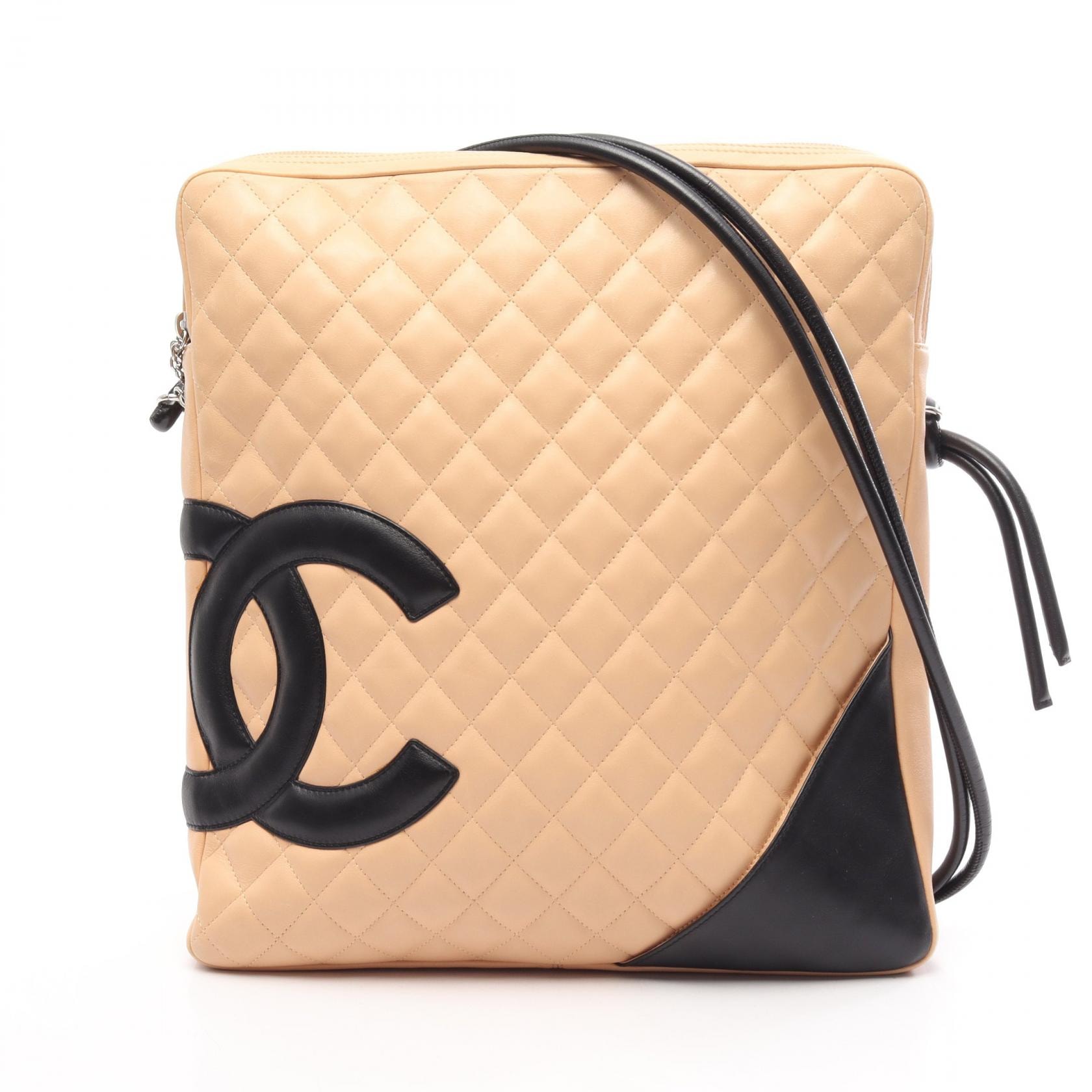 シャネル CHANEL カンボンライン ラージポシェット ショルダーバッグ バッグ レザー レディース ベージュ系 / ブラック系 A25179 【中古】