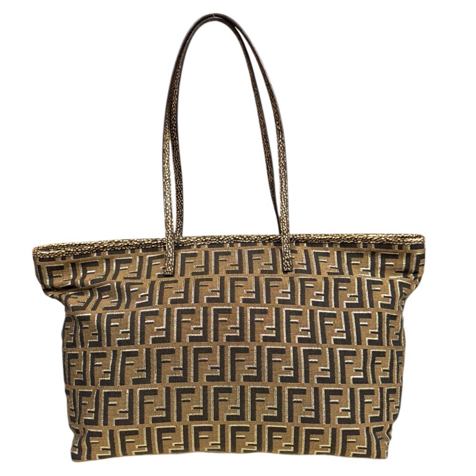 フェンディ ズッカ トートバッグ キャンバス 8BH185 ブラウン レディース FENDI  中古