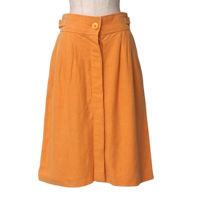 ■美品■HERMES エルメス スカート サイズ40 フロントボタン タックスカート ベルト装飾 リネン混 フランス製 ブランド古着【中古】20250529/RA4944