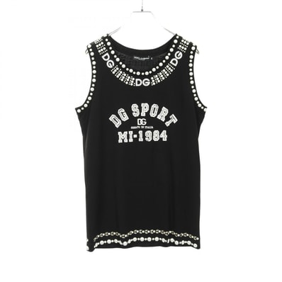 ドルチェアンドガッバーナ DOLCE & GABBANA ロゴ パール ビジュー タンクトップ 衣料品 トップス コットン レディース ブラック系 【中古】