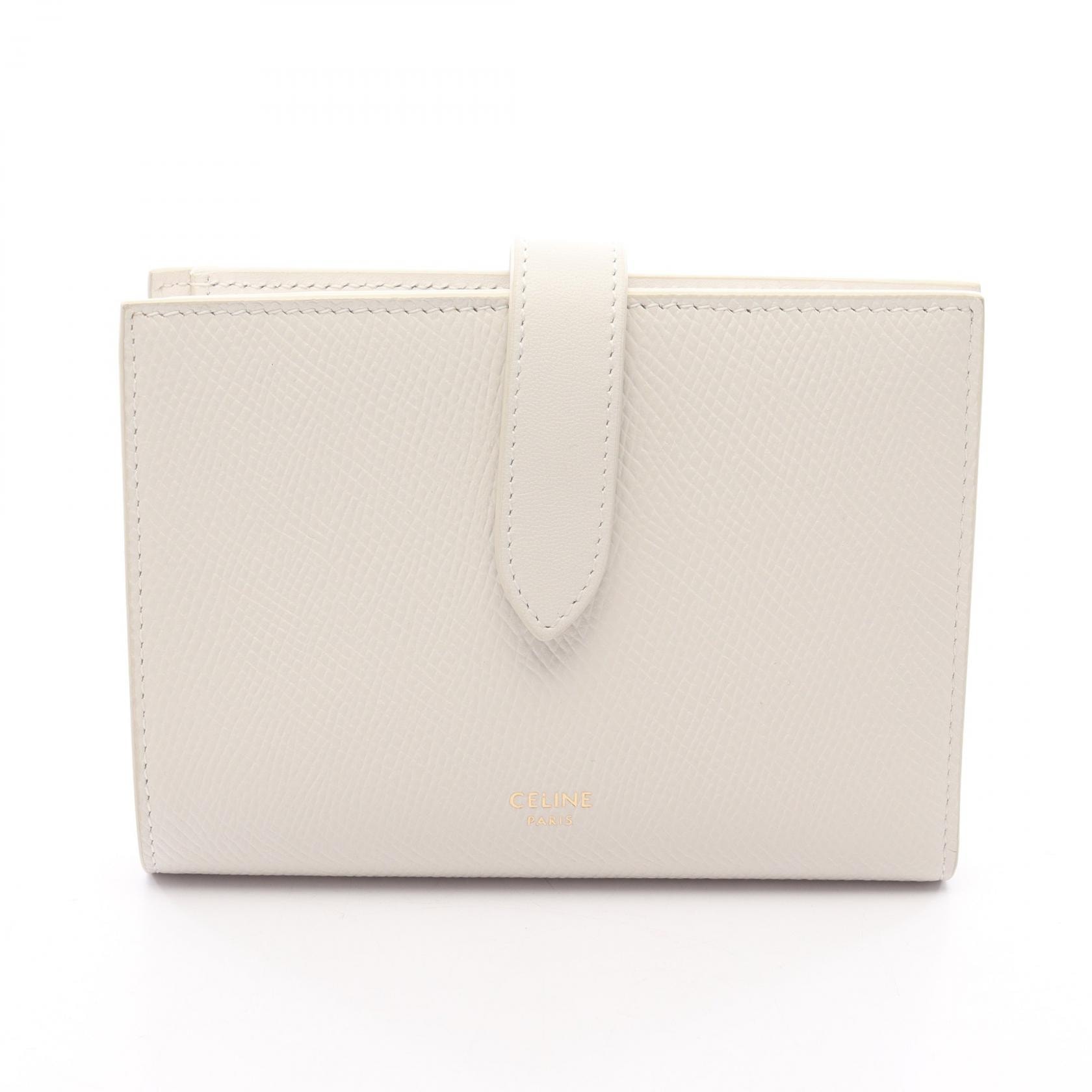 セリーヌ CELINE ミディアム ストラップウォレット 二つ折り財布 財布 レザー レディース ホワイト系 10B64 3BFP 【中古】
