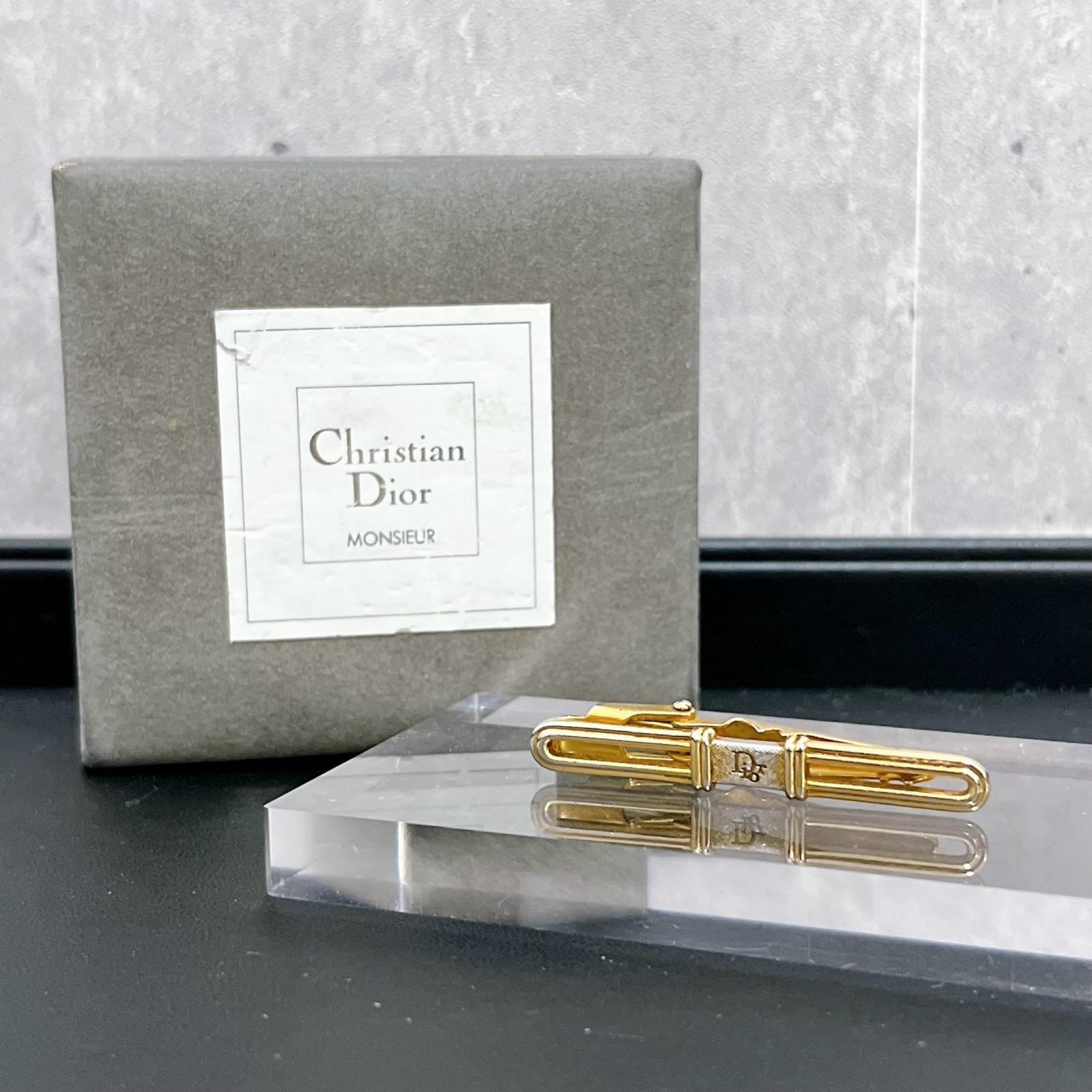 【Christian Dior】クリスチャンディオール CDロゴ タイピン ネクタイピン タイクリップ バー 長方形 箱付き ゴールド 紳士 小物 メンズ