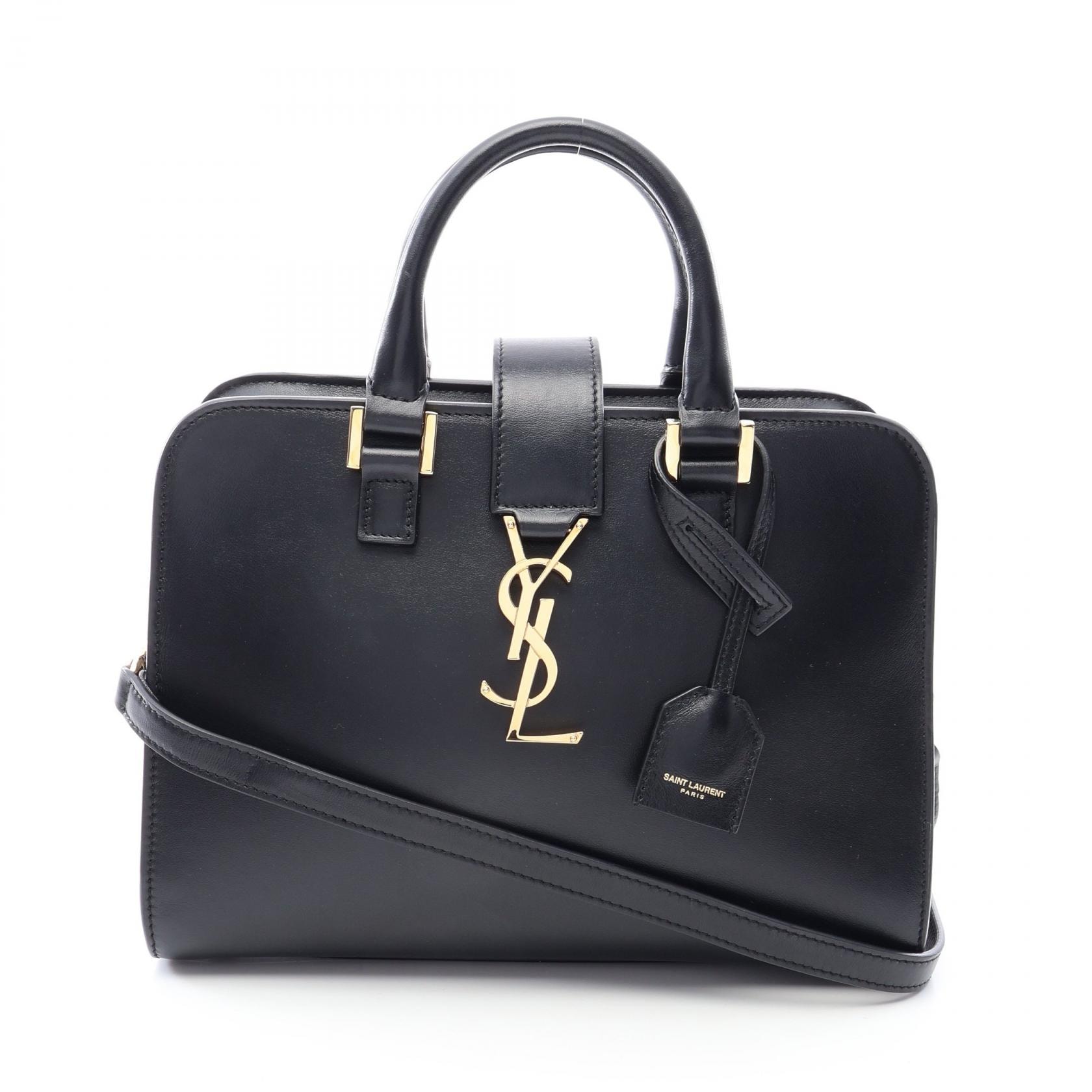 サンローランパリ SAINT LAURENT PARIS YSLライン ベイビー モノグラム カバス 2WAY ハンドバッグ バッグ レザー レディース ブラック系 【中古】
