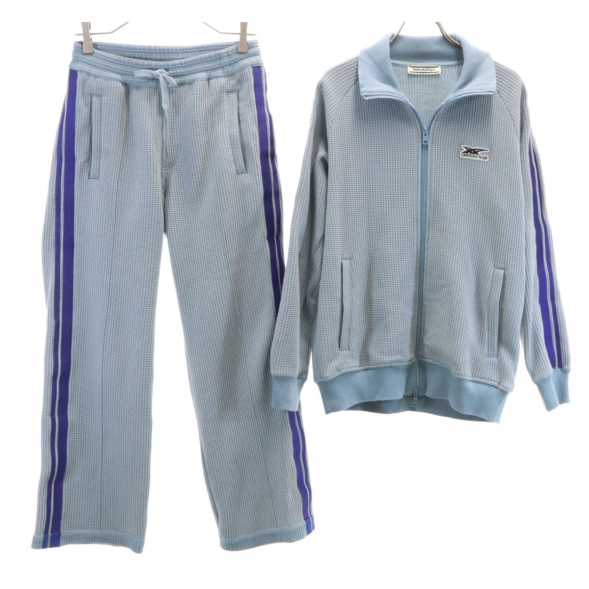 ONITSUKA TIGER オニツカタイガー ワッフル地 トラックジャケット 上下セットアップ S/XS ブルーグレー ユニセックス