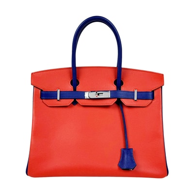 エルメス HERMES ハンドバッグ パーソナルオーダー バーキン30 バイカラー ヴォーエプソン カプシーヌ/ブルーロワイヤル シルバー レディース【中古】 z11204