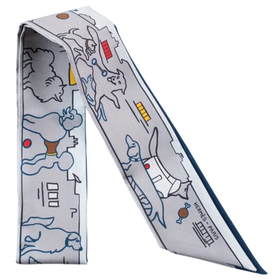 HERMES エルメス ツイリー Les Chiens Parisiens パリジャンの犬 064116S 11 スカーフ シルク グレー マルチカラー【中古】