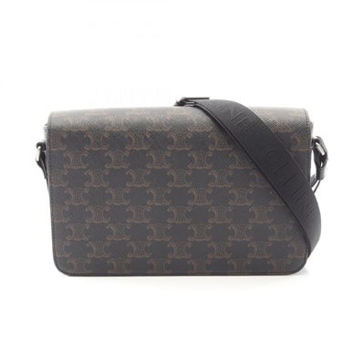 セリーヌ CELINE トリオンフ フラップ メッセンジャーバッグ ショルダーバッグ バッグ PVCコーティングキャンバス レザー メンズ ブラック系 111592ETH.38SI 【中古】