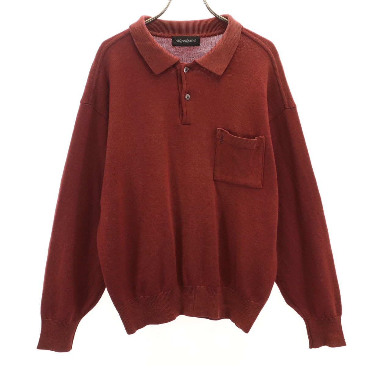 YVES SAINT LAURENT イヴサンローラン 90s オールド 長袖 ポロ ニット L レンガ色 セーター