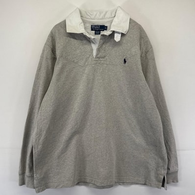 古着 ポロバイラルフローレン Polo by Ralph Lauren 長袖シャツ ラガーシャツ ワンポイントロゴ刺繍 エルボーパッチ XL グレー系 メンズ