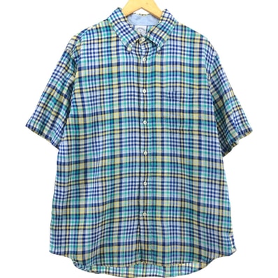 古着 ブルックスブラザーズ Brooks Brothers 1818 チェック柄 半袖 リネン ボタンダウンシャツ メンズXL相当/eaa538762