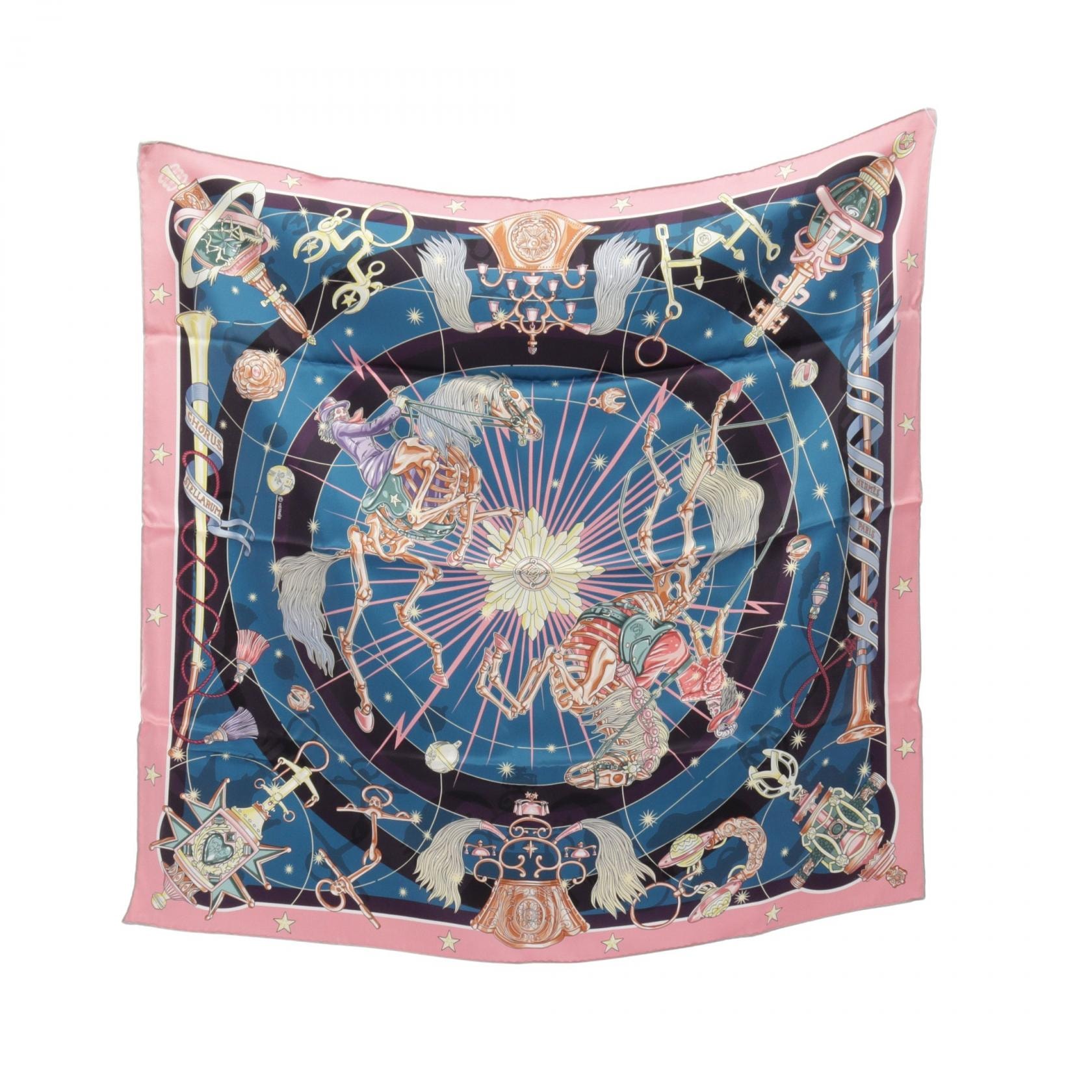 エルメス HERMES カレ70 CHORUS STELLARUM スカーフ 衣料品 シルク シルク ピンク レディース ブルー系 / ピンク系 / マルチカラー 【中古】