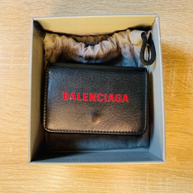 BALENCIAGA Cash Mini Wallet Grained Calfskin "Black/White"