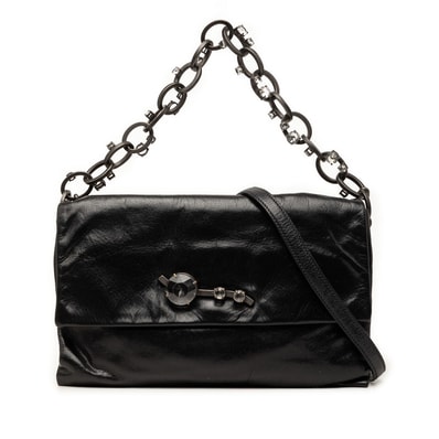 ミュウミュウ ロゴ ハンドバッグ ショルダーバッグ 2WAY ブラック レザー ラインストーン レディース MIUMIU 【中古】