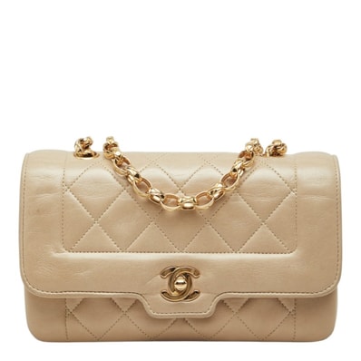 シャネル ダイアナ ココマーク チェーン ショルダーバッグ 斜めかけ ベージュ ゴールド金具 ラムスキン レディース CHANEL 中古