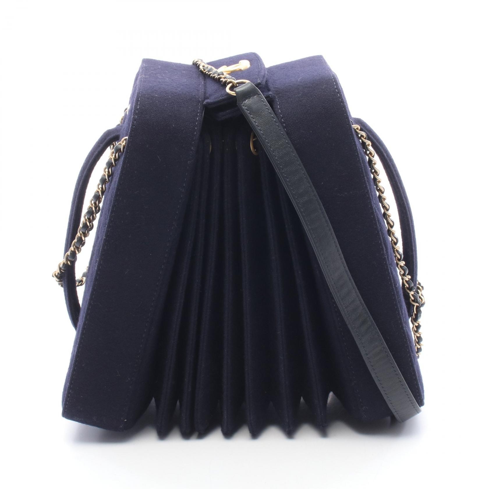 シャネル CHANEL アコーディオン ショルダーバッグ バッグ ウール レディース ネイビー系 【中古】