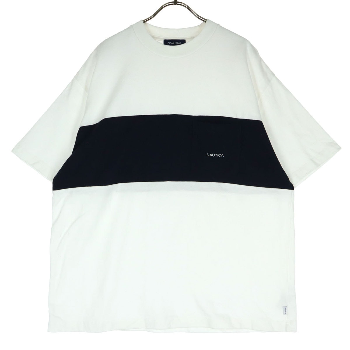 NAUTICA ノーティカ コットン バイカラー ワンポイントロゴ 半袖 厚手 Tシャツ M ホワイト