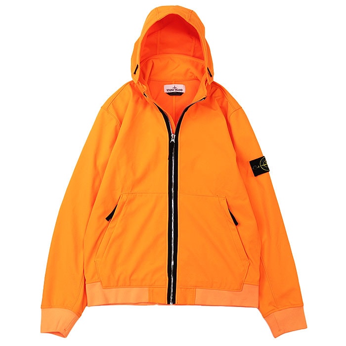 【美品】STONE ISLAND ストーンアイランド LIGHTSOFTSHELL-R ジップアップブルゾン フーディー パーカー テックファブリック ストレッチ 撥水 透湿性 ジャケット アウター メンズ サイズ M ネオンオレンジ ベトナム製
