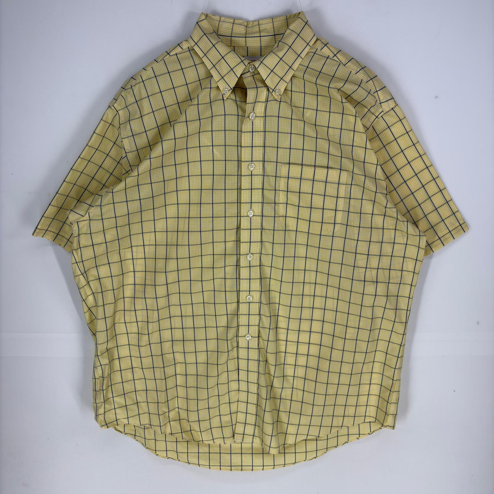 古着 ブルックスブラザーズ Brooks Brothers 半袖シャツ ボタンダウン 346 胸ポケット 大きいサイズ XL  イエロー系 チェック メンズ