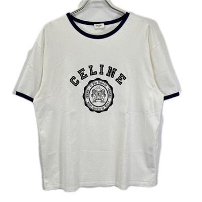 セリーヌ RX00F507Z ホワイト BLASON LOOSE ロゴ プリント 半袖Tシャツ L