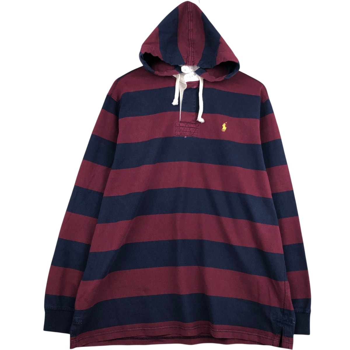 古着 ラルフローレン Ralph Lauren POLO by Ralph Lauren ボーダー柄 フード付き 長袖 ラガーシャツ メンズXL相当/eaa618984