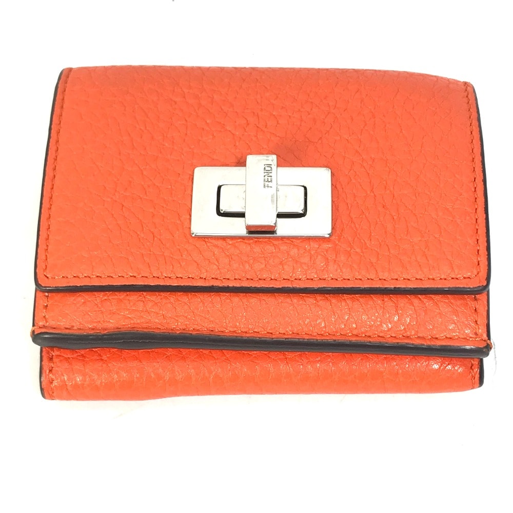 フェンディ FENDI ピーカブー 8M0426 ウォレット 3つ折り財布 レザー オレンジ