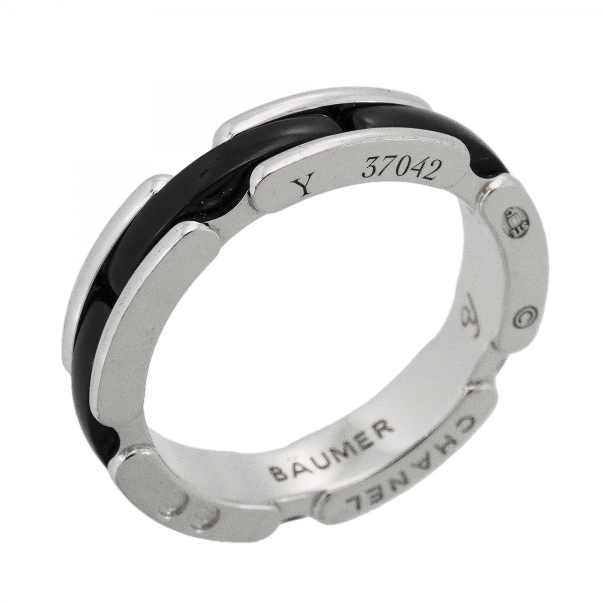 【6jdb0394】シャネル リング ウルトラコレクション K18WG ホワイトゴールド セラミック ブラック #52【中古】レディース