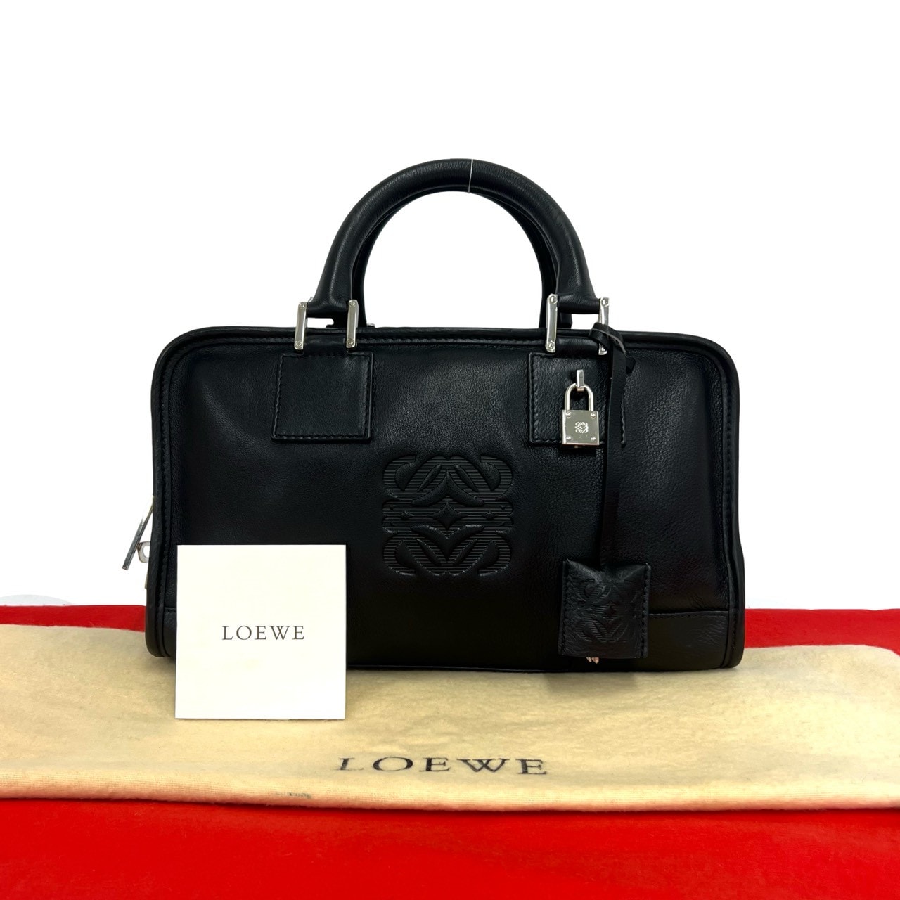 LOEWE ロエベ アマソナ 28 アナグラム ロゴ レザー ハンドバッグ ブラック
 39968
