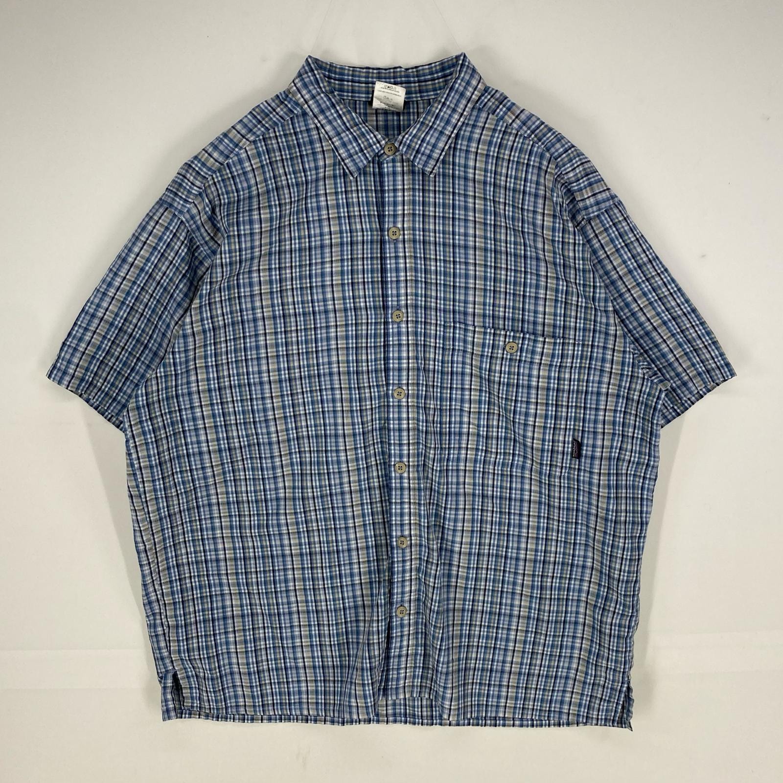 古着 パタゴニア patagonia 半袖シャツ アウトドア ショートスリーブ 胸ポケット L ブルー系 チェック メンズ