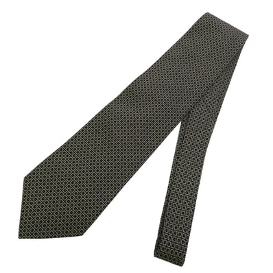 GUCCI グッチ イタリア製 スクエアGロゴ シルク ネクタイ ブラック系 ベージュ系【中古】