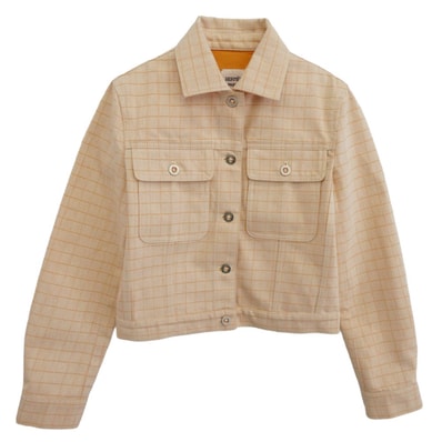 HERMES エルメス デニムジャケット 25AW H5H0251DGA336 ロゴレザーパッチ タッタソール デニム ジャケット オレンジ系 34【極上美品】【中古】