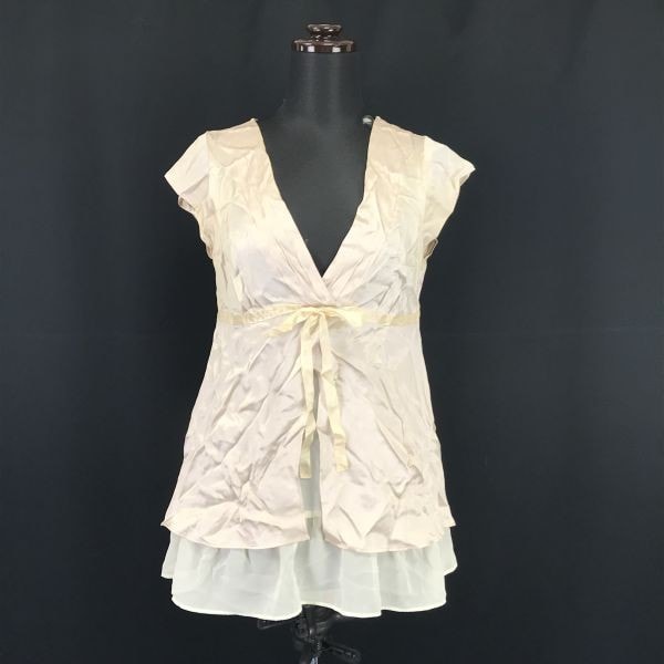 Made in Japan★TOMMY HILFIGER★100%SILK/ノースリーブシルクブラウス【Women's size-XS/0/ベージュ】Tops/Shirts◆BH103